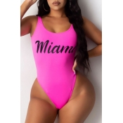 Lovely Plus Size Letter Print Rose Red One-piece S