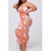 lovely Stylish Tie-dye Orange Ankle Length Plus Si