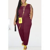 lovely Leisure Buttons Design Wine Red Plus Size O