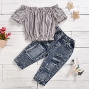 lovely Casual Striped Blue Girl Two-piece Pants Se