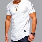 Lovely Men Casual O Neck Fold Design White T-shirt
