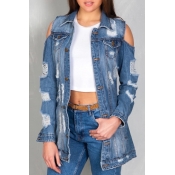 Lovely Stylish Turndown Collar Hollow-out Blue Den