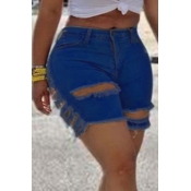Lovely Stylish Hollow-out Deep Blue Denim Shorts