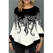 lovely Casual O Neck Print White Plus Size T-shirt