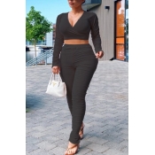 lovely Trendy Deep V Neck Fold Design Black Two Pi