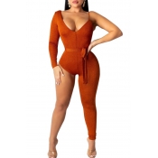 lovely Sexy Asymmetrical Orange Red One-piece Jump