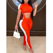 lovely Sportswear Patchwork Red Two Piece Pants Se