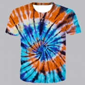 lovely Street O Neck Tie-dye Skyblue T-shirt