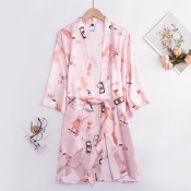lovely Leisure Turndown Collar Print Pink Sleepwea