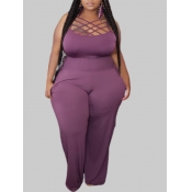 lovely Trendy Patchwork Purple Plus Size One-piece