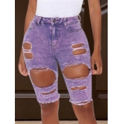 lovely Street Hollow-out Purple Denim Shorts