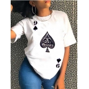 LW Casual O Neck Print White Tshirt