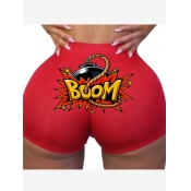 Lovely Sportswear Letter Print Red Shorts
