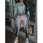 lovely Sportswear Letter Patchwork Grey Two-piece 