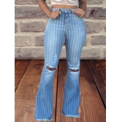 LW Street Striped Broken Holes Blue Jeans