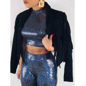 lovely Street Tassel Design Black Jacket