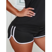 Lovely Sportswear Drawstring Patchwork Black Short