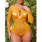lovely Sexy Hollow-out Yellow Bodysuit