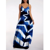 Lovely Trendy Spaghetti Strap Tie-dye Deep Blue Ma