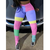 LW Casual Color-lump Patchwork Pink Pants