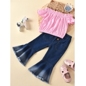 lovely Casual Fold Design Pink Girl Two-piece Pant