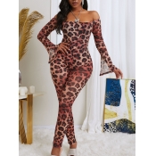 Lovely Sexy Dew Shoulder Leopard Print One-piece J