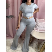 LW Leisure O Neck Basic Skinny Grey Two Piece Pant