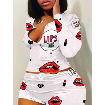 

LW Plus Size Sportswear Lip Print White Two-piece Shorts Set