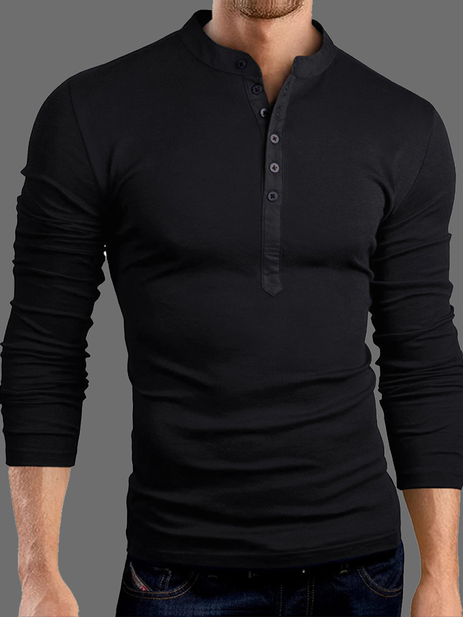 

lovely Casual O Neck Buttons Design Black T-shirt