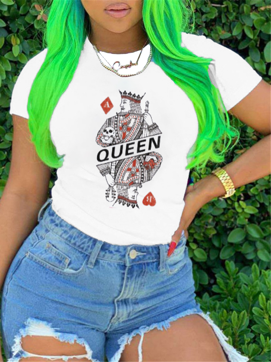 

lovely Casual O Neck Print White Plus Size T-shirt
