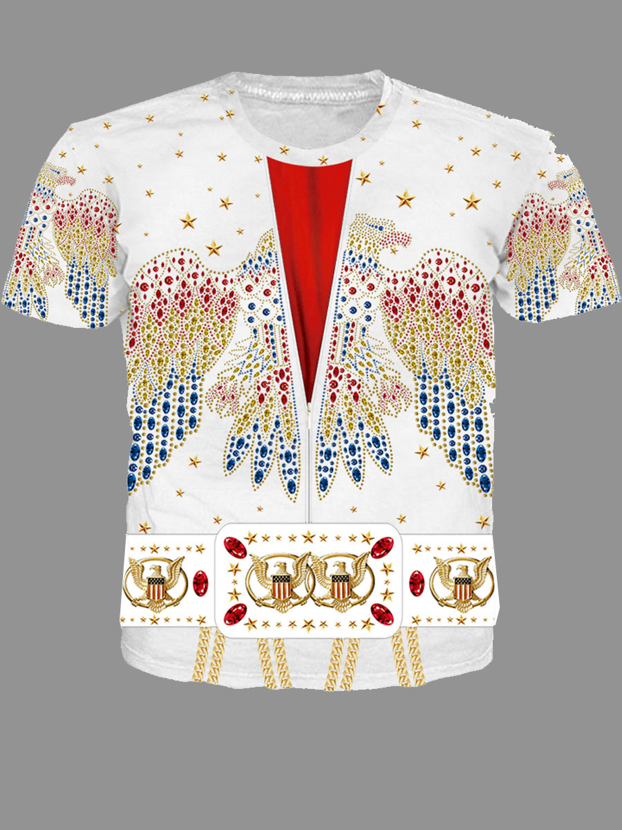 

Men lovely Casual O Neck Print White T-shirt