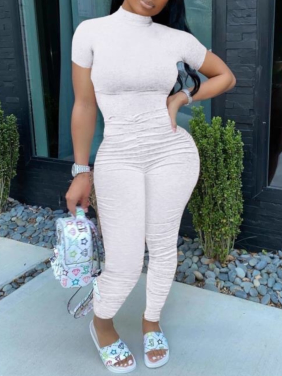 

lovely Trendy Fold Design White One-piece Jumpsuit