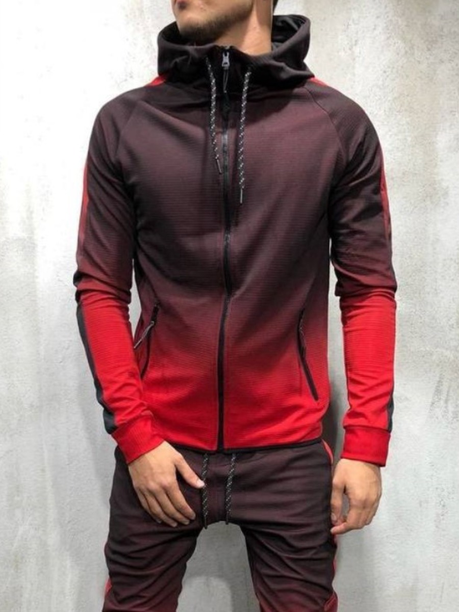 

Men lovely Sportswear Hooded Collar Zipper Design Gradient Red Hoodie