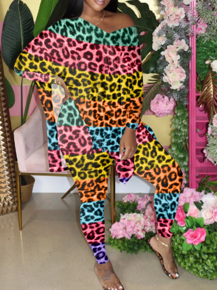 

lovely Street O Neck Print Multicolor Plus Size Two-piece Pants Set, Multi