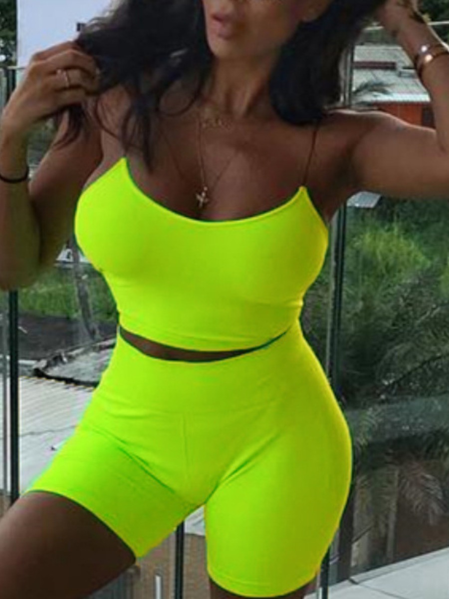 

lovely Sportswear Basic Skinny Green Two-piece Shorts Set