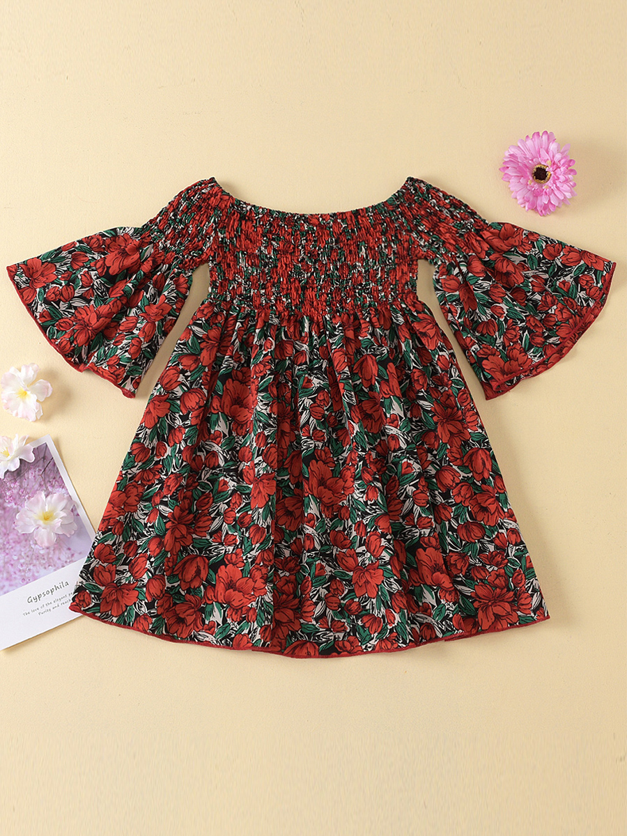 

lovely Sweet Butterfly Print Red Girl Knee Length Dress