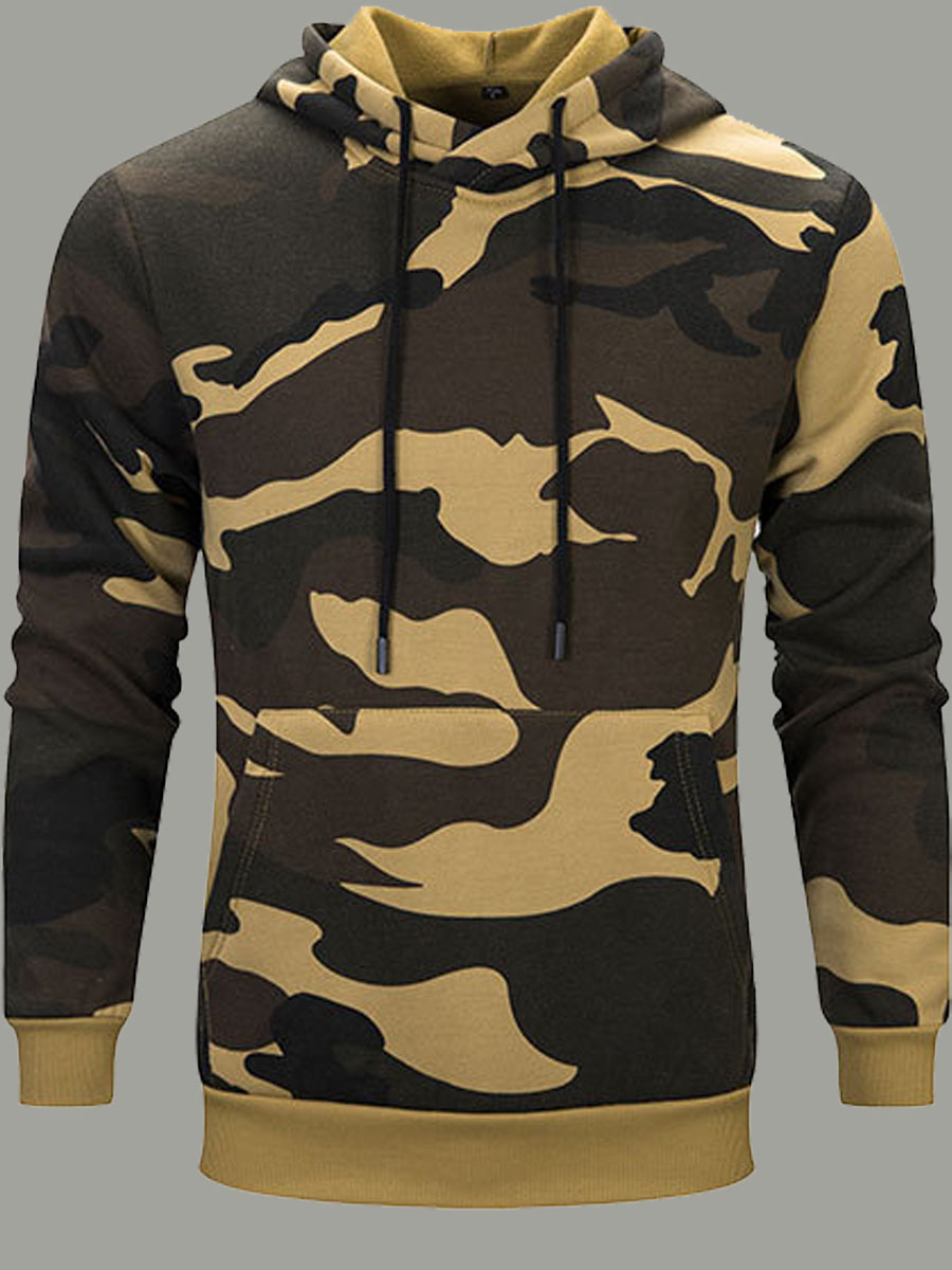 

lovely Trendy Hooded Collar Camo Print Khaki Men Hoodie