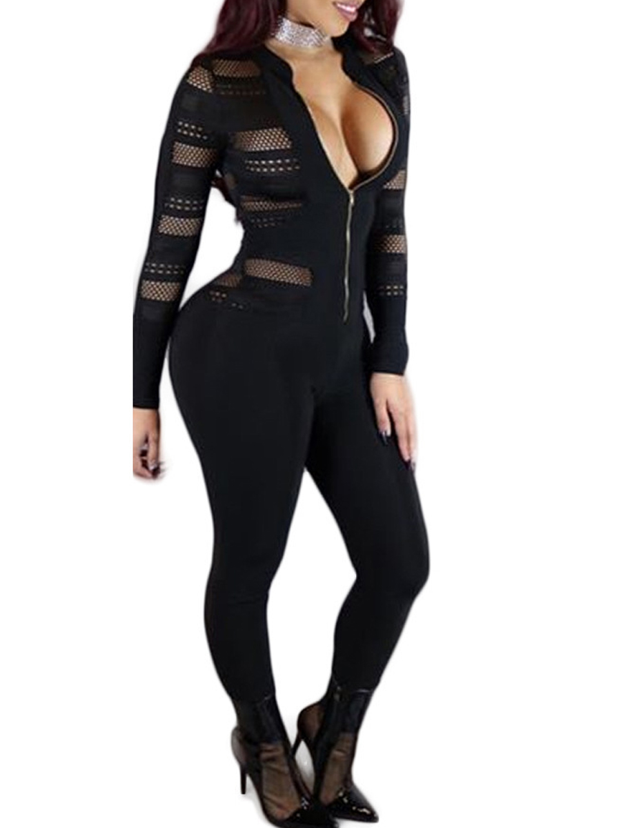 

Lovely Sexy Patchwork Skinny Black Blending One-piece Jumpsuit