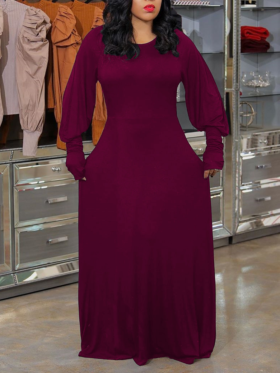

lovely Casual O Neck Basic Wine Red Maxi Dress