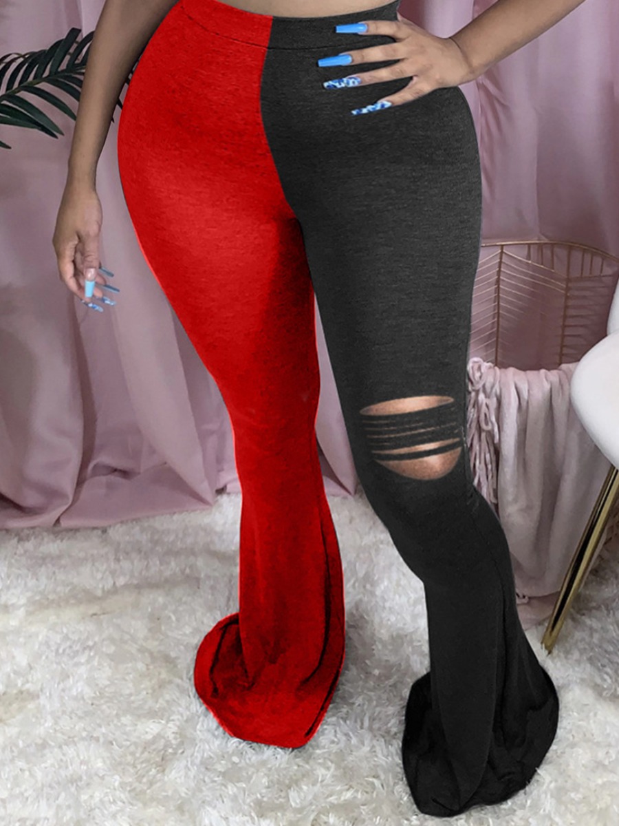 

lovely Street Patchwork Broken Holes Black Plus Size Pants