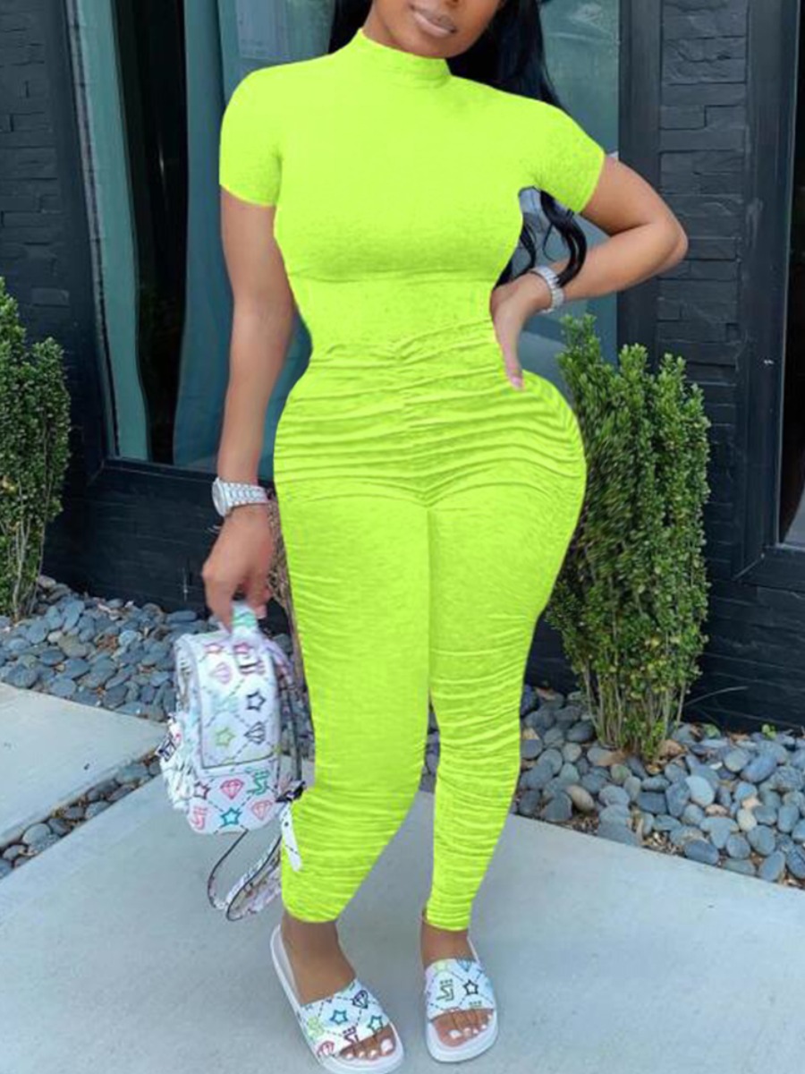 

lovely Trendy Fold Design Yellow Plus Size One-piece Jumpsuit