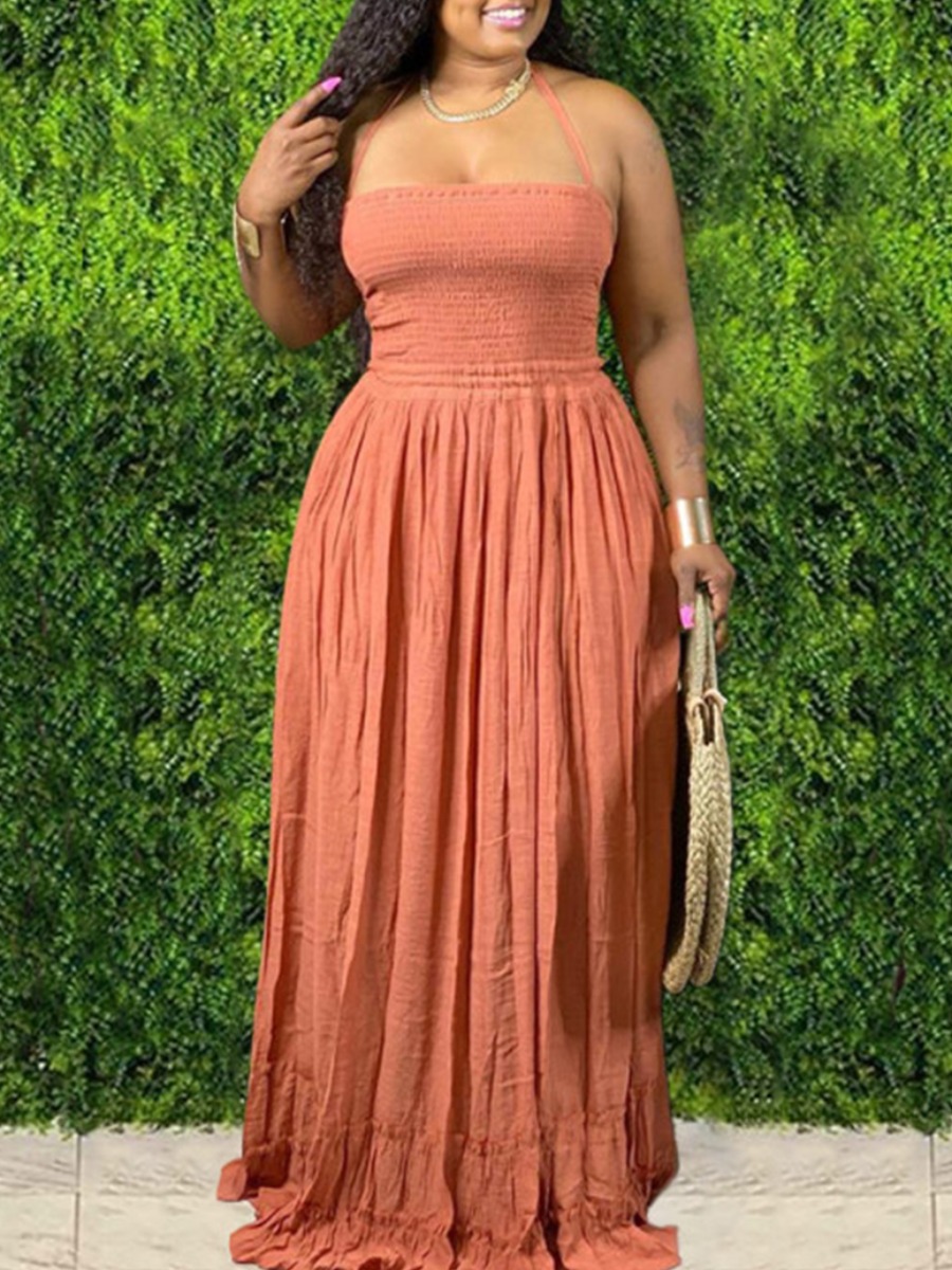 

lovely Trendy Bandage Fold Design Brick Red Maxi Dress