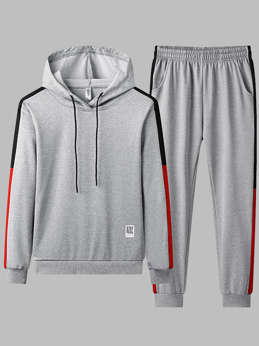 

lovely Sportswear Hooded Collar Patchwork Grey Men Two-piece Pants Set