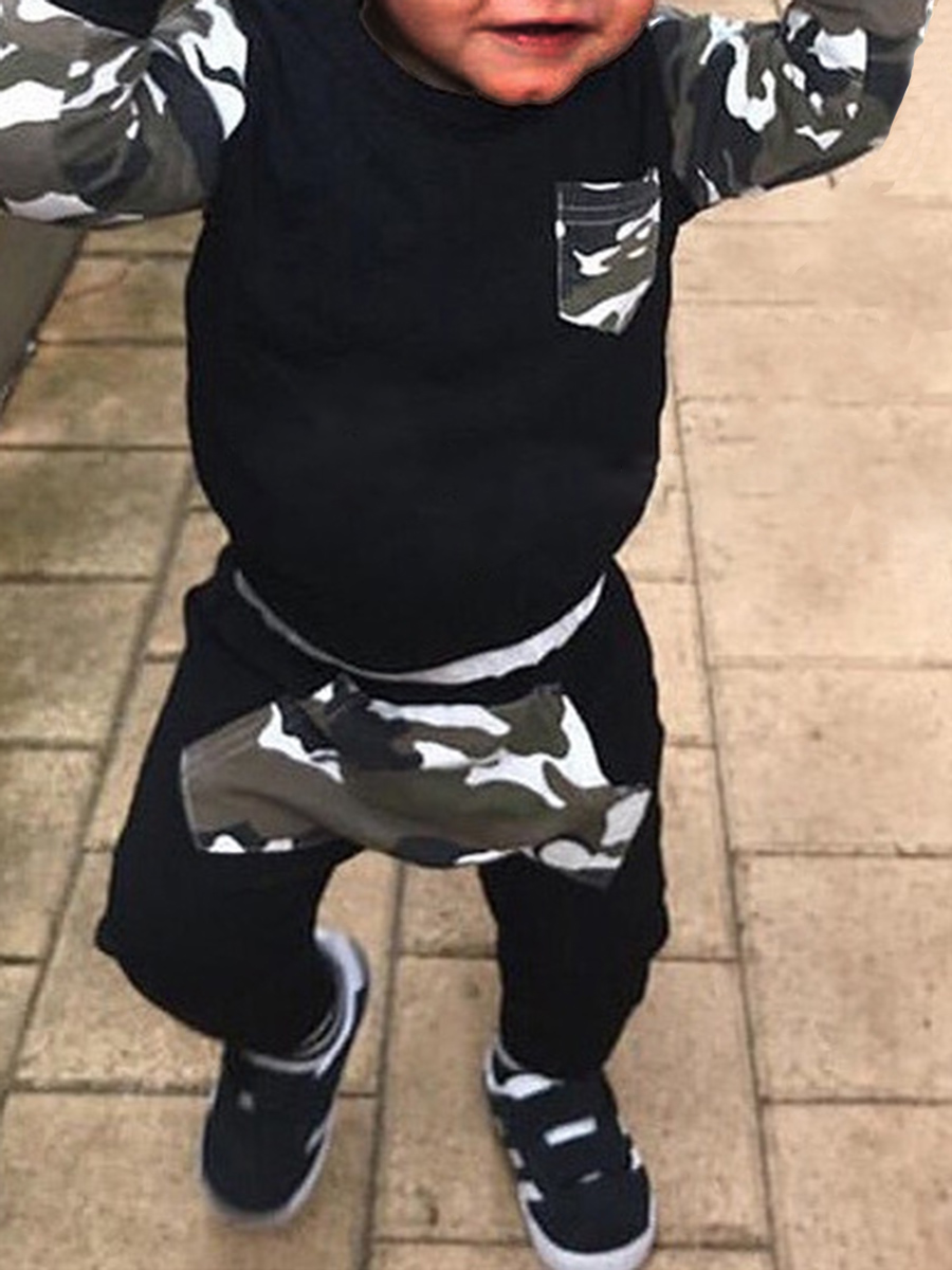 

Lovely Casual Patchwork Black Boy Two-piece Pants Set