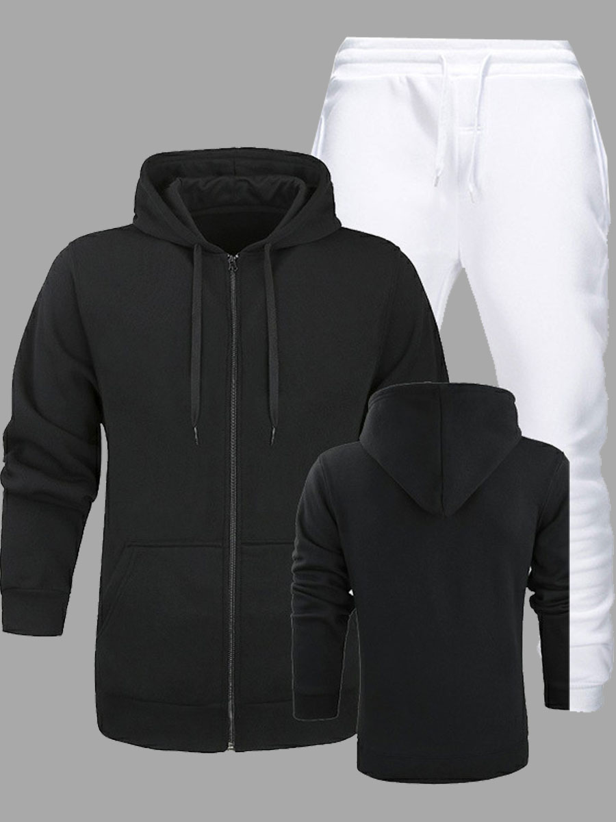 

lovely Sportswear Hooded Collar Zipper Design White Men Two-piece Pants Set