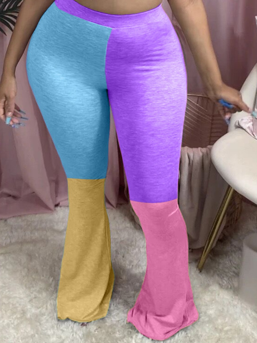 

lovely Street Color-lump Patchwork Purple Plus Size Pants