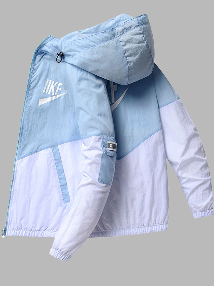 

Lovely Men Casual Hooded Collar Patchwork Letter Skyblue Men Jacket