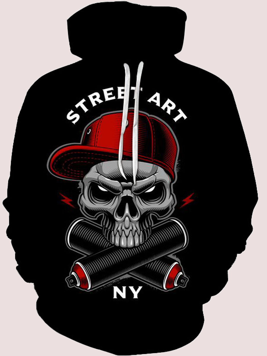 

lovely Street Hooded Collar Skull Print Black Men Hoodie