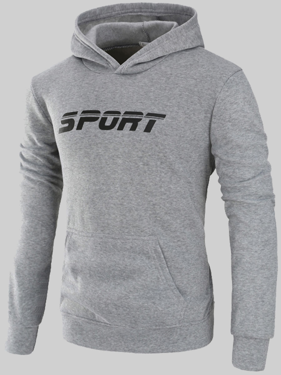 

lovely Sportswear Hooded Collar Letter Light Grey Men Hoodie