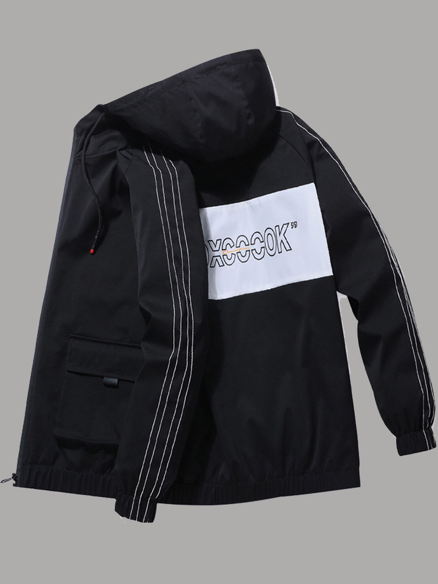 

lovely Casual Letter Print Patchwork Grey Black Men Jacket
